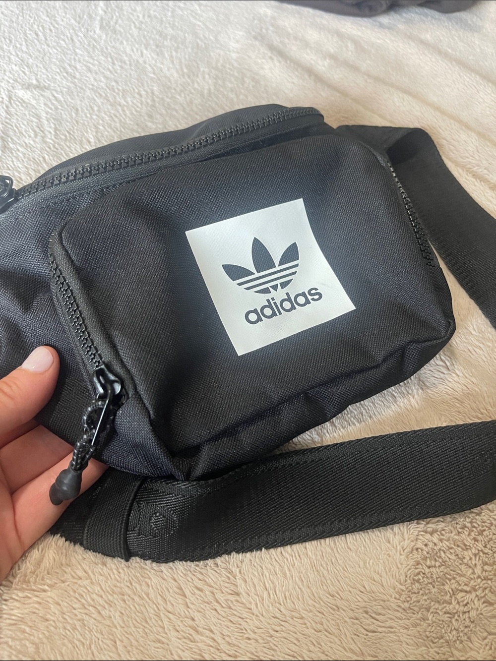 adidas Black Trefoil Belt Bag with White Logo